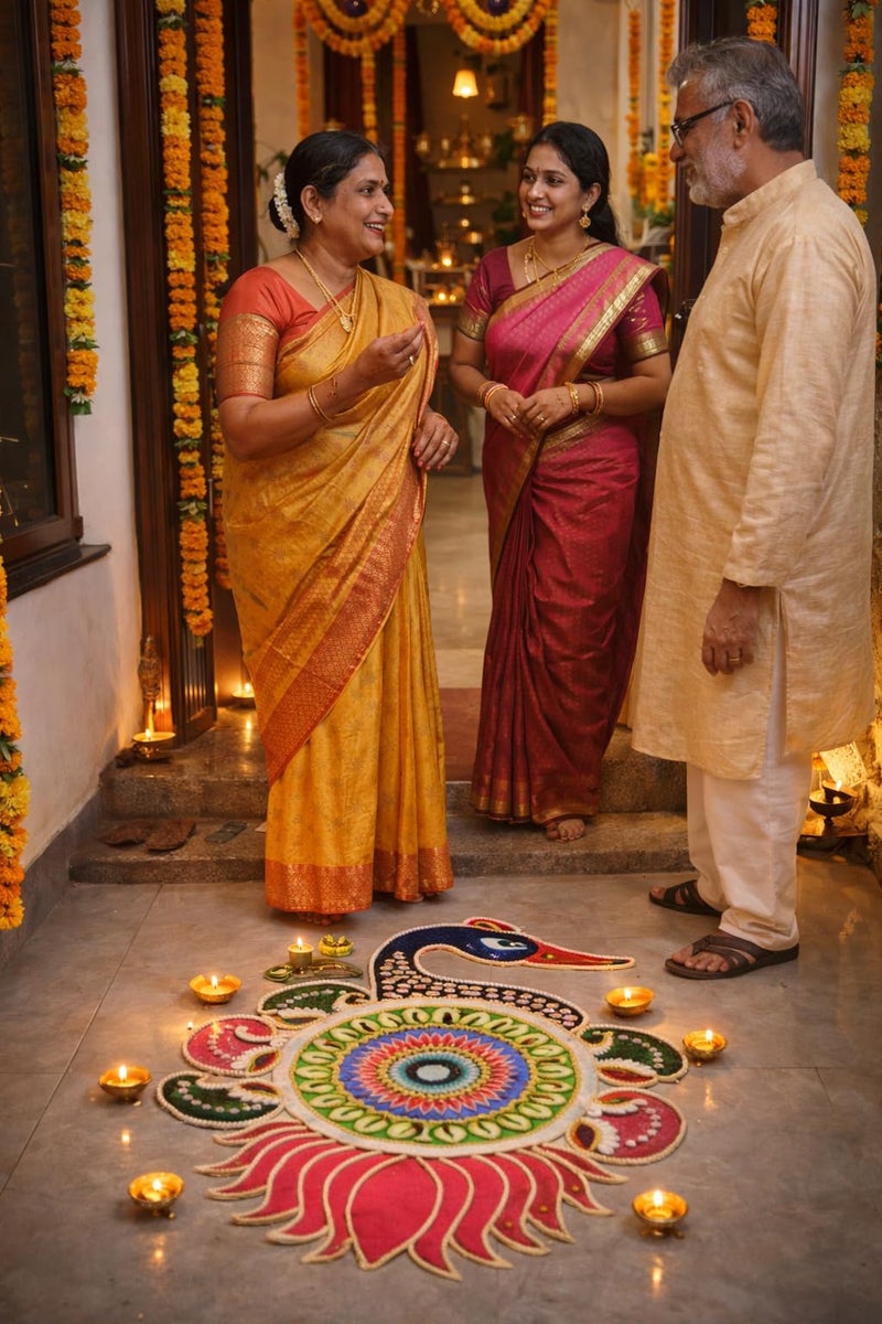 Daedal crafters Rangoli for Diwali Decoration, Multicolor Rangoli Patch, Artificial Rangoli for Pooja Decoration Items, Rangoli for Festival Home & Door Décor (16x22) - Image 2