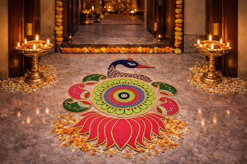 Daedal crafters Rangoli for Diwali Decoration, Multicolor Rangoli Patch, Artificial Rangoli for Pooja Decoration Items, Rangoli for Festival Home & Door Décor (16x22) - Image 1