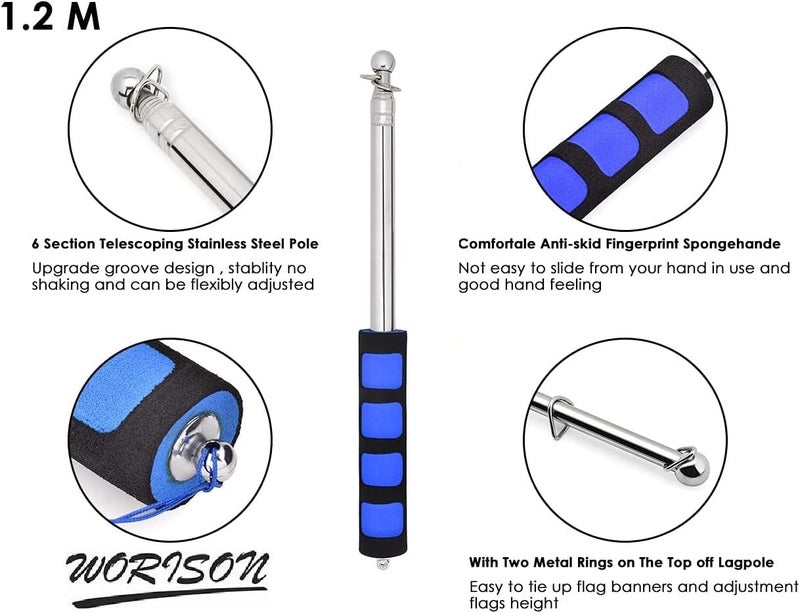 Worison 1pc Stainless Steel Flag Pole Hand-held Teaching Rod Guide Telescopic Flagpole Global flexible sizing options - Image 2