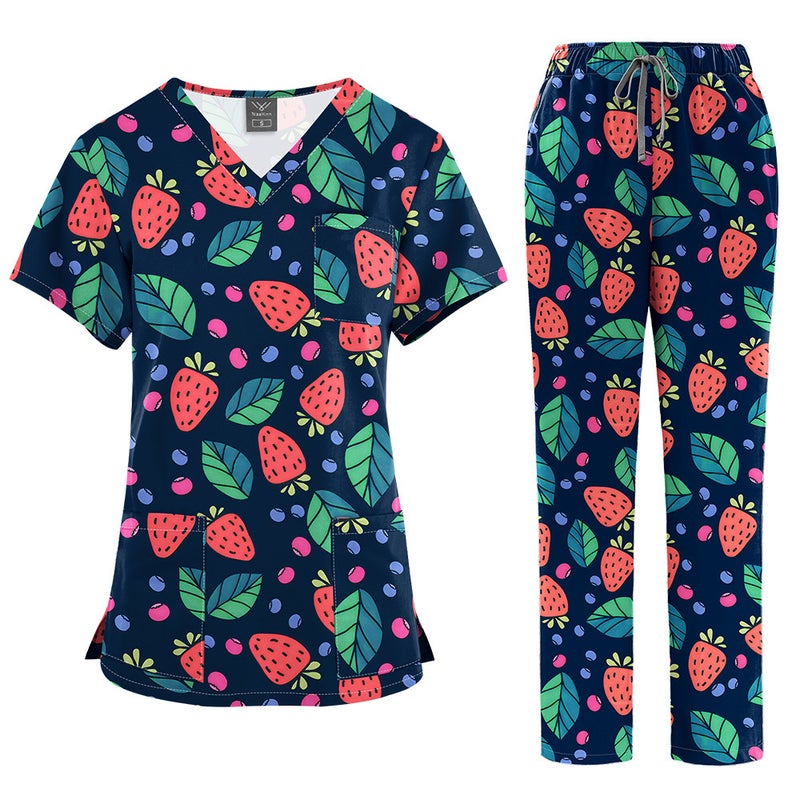 Printed Washable Scrubs Set - Comfortable, Breathable Medical Uniform for Doctors and Nurses in Model 45001-7