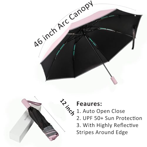 BAODINI Inverted UV Protection Umbrella for Rain and Sun Medium Size 46 inch arc Canopy UPF 50+ Rverse Compact Umbrella Auto Open Close for Travel - Image 2