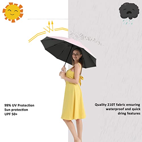 BAODINI Inverted UV Protection Umbrella for Rain and Sun Medium Size 46 inch arc Canopy UPF 50+ Rverse Compact Umbrella Auto Open Close for Travel - Image 3