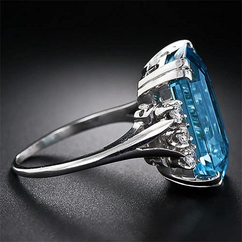 RKKOJJO 925 Sterling Silver Shiny Full Diamond Gemstone Ring Blue Cubic Zirconia Rings CZ Diamond Multi Row Ring Eternity Engagement Wedding Band Ring for Women (US Code 9) - Image 5