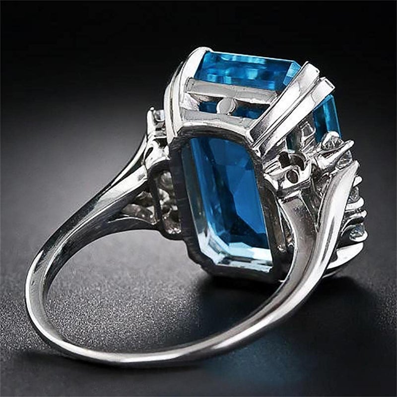 RKKOJJO 925 Sterling Silver Shiny Full Diamond Gemstone Ring Blue Cubic Zirconia Rings CZ Diamond Multi Row Ring Eternity Engagement Wedding Band Ring for Women (US Code 9) - Image 3