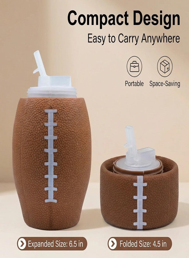Silicone Foldable Rugby Water Bottle, 750ml Capacity, Food Grade Leakproof Sports Bottle with Dual Spouts, Brown Football Design, Portable Collapsible (Coffee) - Image 4