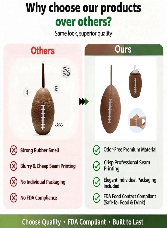 Silicone Foldable Rugby Water Bottle, 750ml Capacity, Food Grade Leakproof Sports Bottle with Dual Spouts, Brown Football Design, Portable Collapsible (Coffee) - Image 3