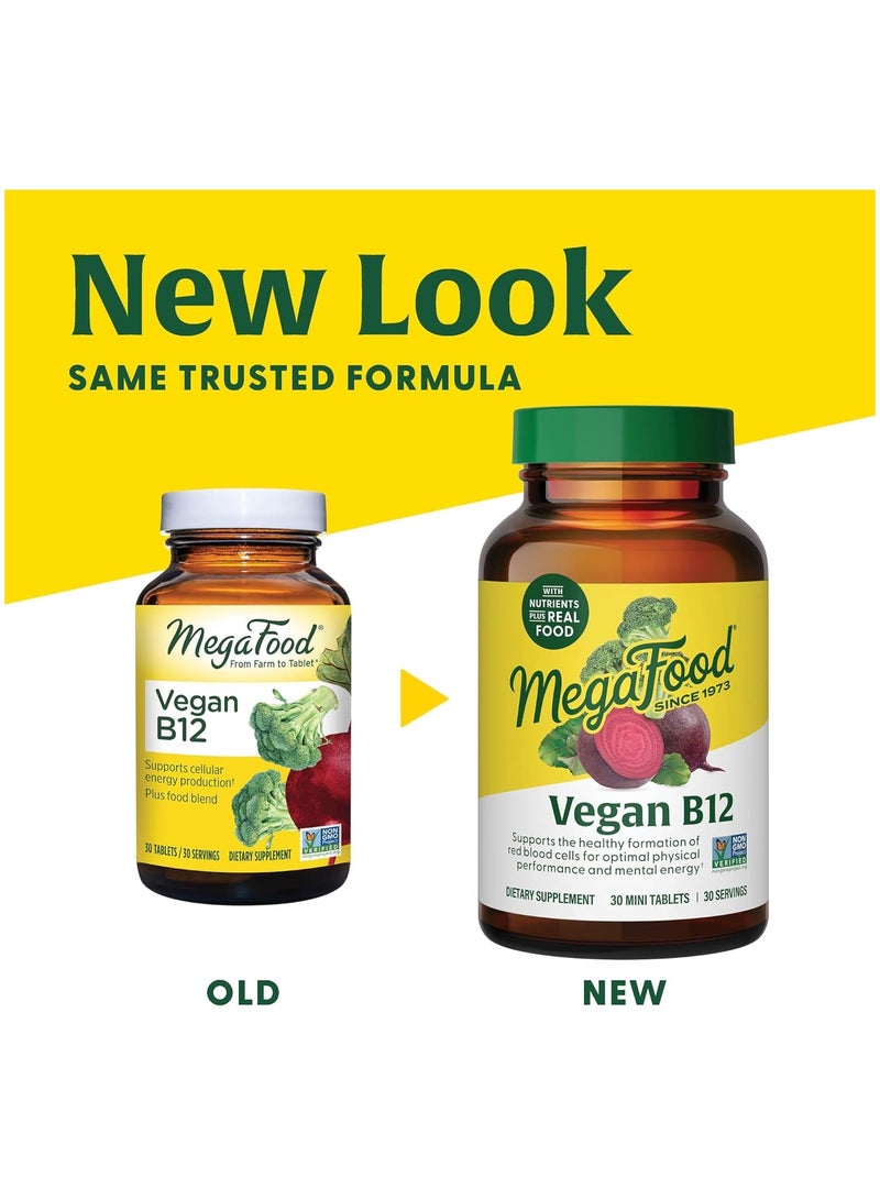 MegaFood Vegan B12 - Supports Healthy Formation of Red Blood Cells For Optimal Physical Performance and Mental Energy - Dietary Supplement 30 Mini Tablets / 30 Serving - Image 3