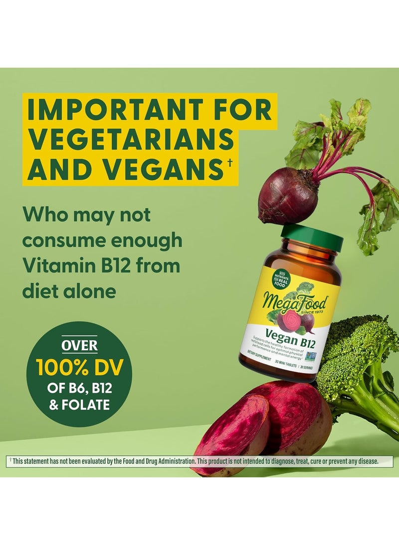 MegaFood Vegan B12 - Supports Healthy Formation of Red Blood Cells For Optimal Physical Performance and Mental Energy - Dietary Supplement 30 Mini Tablets / 30 Serving - Image 5