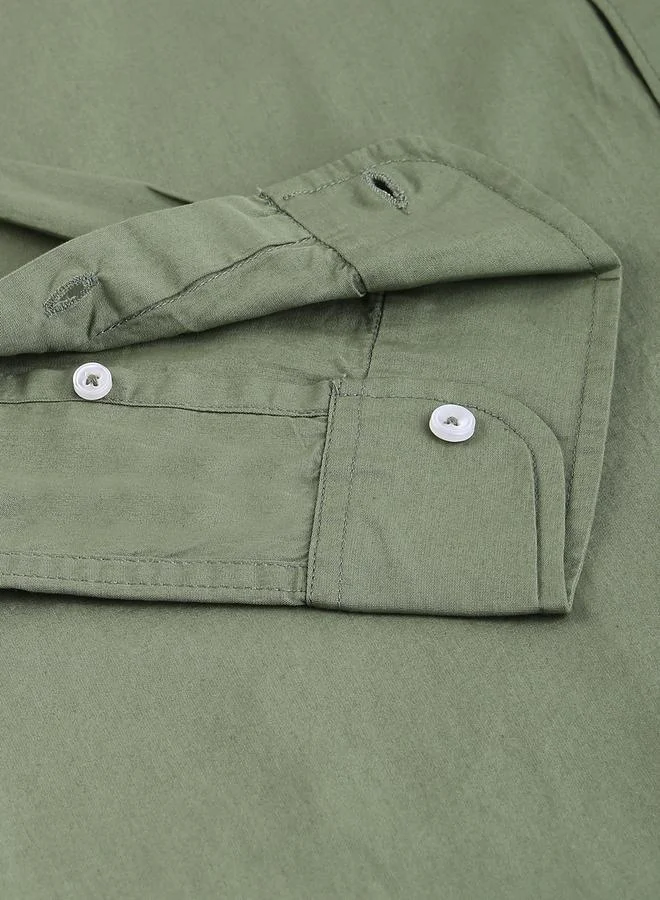 Dennis Lingo Slim Fit Green Men's Casual Shirt, Spread Collar, Full Sleeves, 100% Cotton,