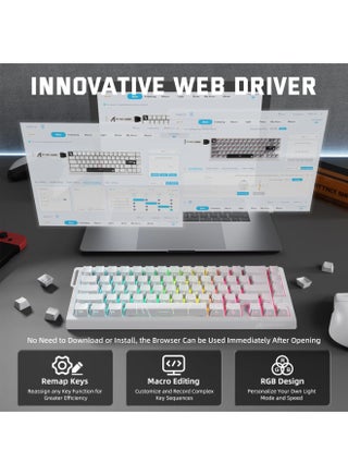 لوحة مفاتيح ألعاب ATTACK SHARK X68 PRO HE لاسلكية، تقنية Rapid Trigger، مفاتيح مغناطيسية Hall Effect، معدل استجابة 8K، تشغيل قابل للتعديل، إضاءة RGB، قابلة للتبديل، بلوتوث/2.4GHz/سلكي - view 4