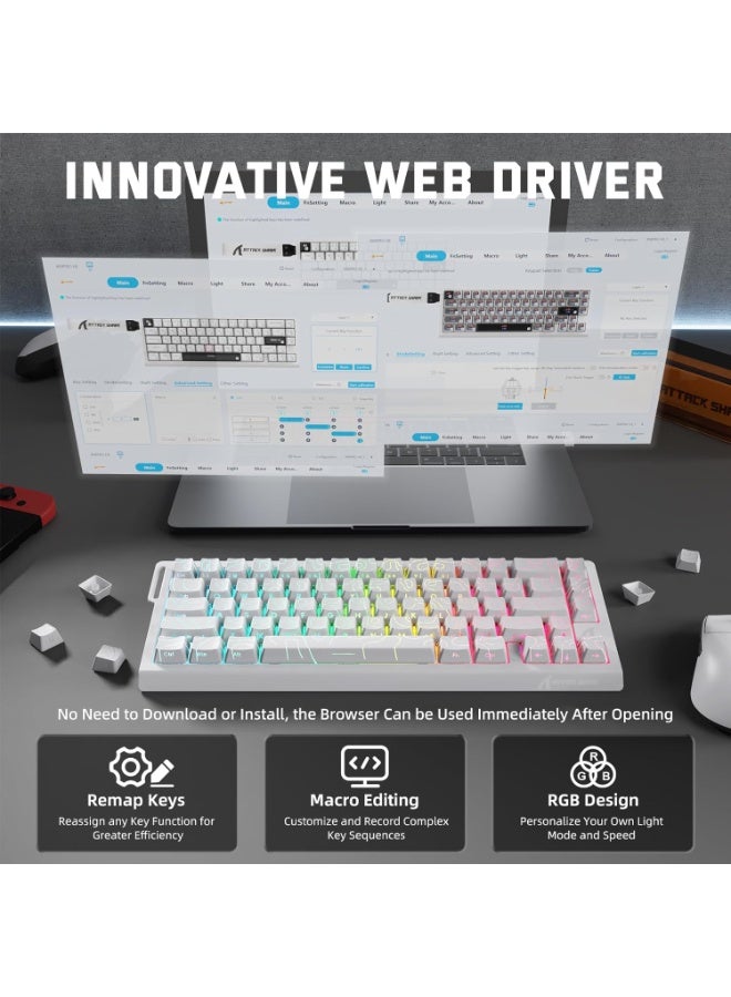 هجوم القرش لوحة مفاتيح ألعاب ATTACK SHARK X68 PRO HE لاسلكية، تقنية Rapid Trigger، مفاتيح مغناطيسية Hall Effect، معدل استجابة 8K، تشغيل قابل للتعديل، إضاءة RGB، قابلة للتبديل، بلوتوث/2.4GHz/سلكي - Image 4