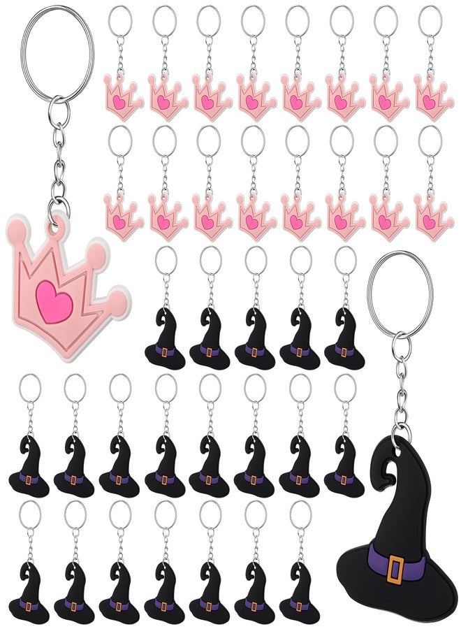 Equsion 36 Pcs Witch Party Favors Pink and Green Gifts Princess Crown Witch Hat Silicone Keychains Witchy Friendship Matching Keychains Gifts for Movie Fan Women Birthday Party Favors - Image 1