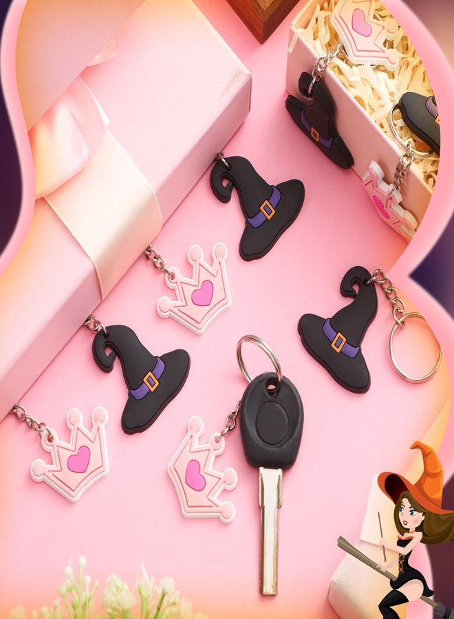 Equsion 36 Pcs Witch Party Favors Pink and Green Gifts Princess Crown Witch Hat Silicone Keychains Witchy Friendship Matching Keychains Gifts for Movie Fan Women Birthday Party Favors - Image 4