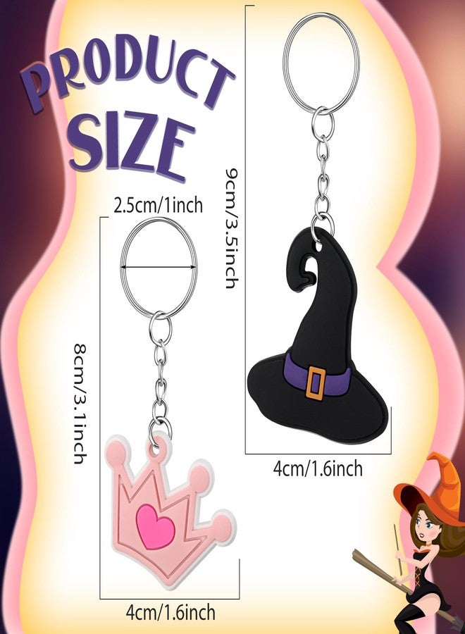 Equsion 36 Pcs Witch Party Favors Pink and Green Gifts Princess Crown Witch Hat Silicone Keychains Witchy Friendship Matching Keychains Gifts for Movie Fan Women Birthday Party Favors - Image 2