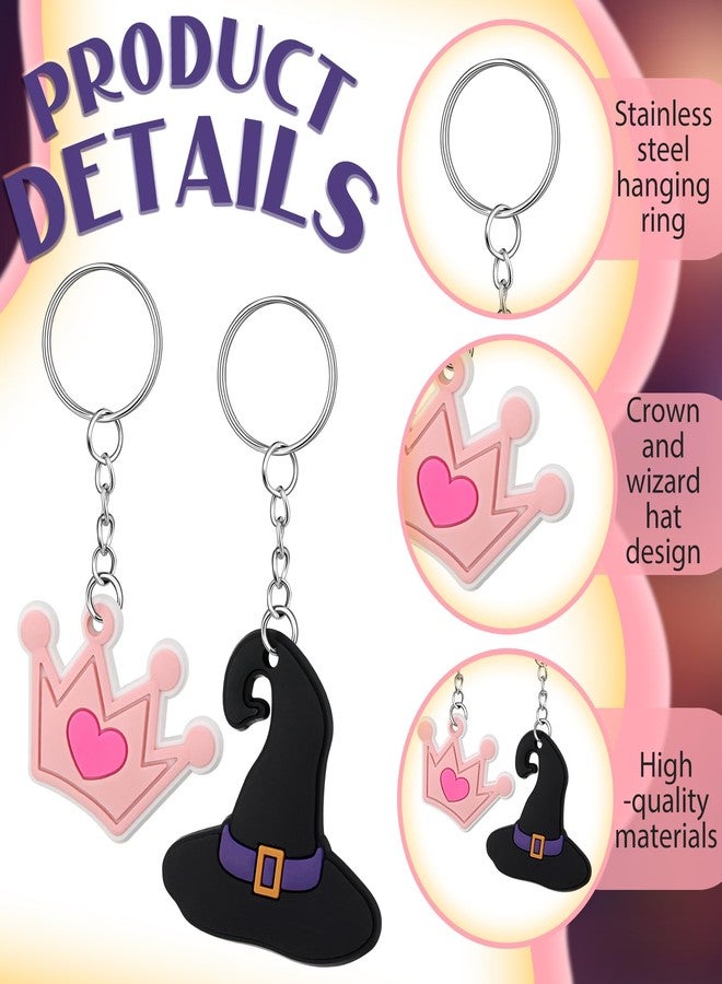 Equsion 36 Pcs Witch Party Favors Pink and Green Gifts Princess Crown Witch Hat Silicone Keychains Witchy Friendship Matching Keychains Gifts for Movie Fan Women Birthday Party Favors - Image 3