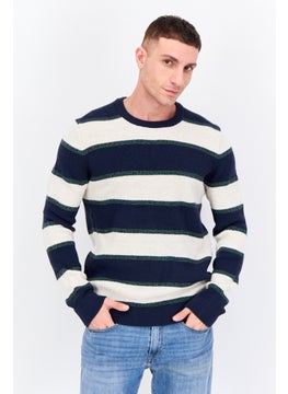 Men Crew Neck Long Sleeves Stripe Sweater, Navy - pzsku/ZA72E3CBFB1390E4BE37CZ/45/_/1737642615/f2f74efe-af7a-4a2a-beb7-1066bb955948