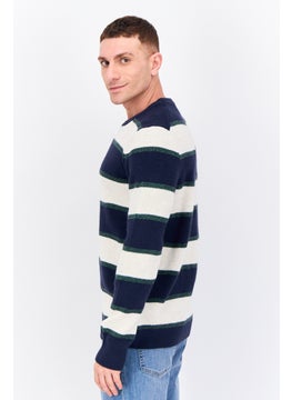 Men Crew Neck Long Sleeves Stripe Sweater, Navy - pzsku/ZA72E3CBFB1390E4BE37CZ/45/_/1737643000/4b8c69ce-92c7-473b-a536-9da68a8fb760