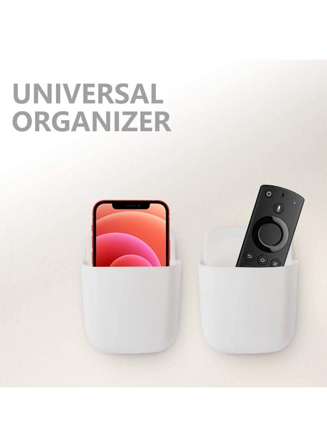 4 Packs Wall Mount Remote Control/Pen Holder/Cell Phone Holder Tablet Charging Station With Adhesive Bedside Shelf(White)  - Image 4