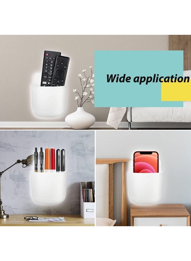 4 Packs Wall Mount Remote Control/Pen Holder/Cell Phone Holder Tablet Charging Station With Adhesive Bedside Shelf(White)  - Image 2