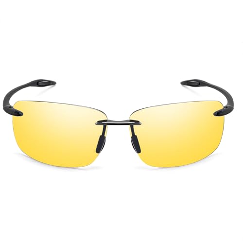 JULI Eyewear JULI Sports Sunglasses for Men Women TR90 Rimless Frame for Running Fishing Golf Surf Driving 8009 (Black/Night Vision) - Image 2