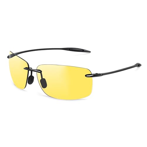 JULI Eyewear JULI Sports Sunglasses for Men Women TR90 Rimless Frame for Running Fishing Golf Surf Driving 8009 (Black/Night Vision) - Image 1