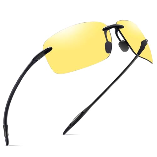 JULI Eyewear JULI Sports Sunglasses for Men Women TR90 Rimless Frame for Running Fishing Golf Surf Driving 8009 (Black/Night Vision) - Image 3