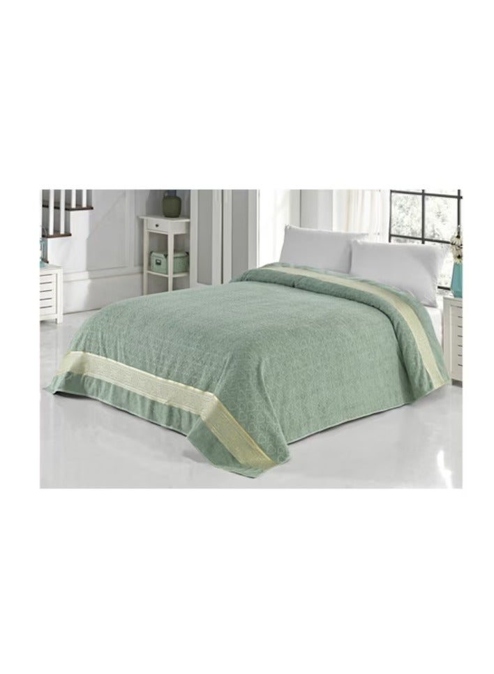 فيلا_باريس غطاء سرير من قماش الجاكار الفاخر من Villa Paris بطانية من القطن التركي مفرش سرير عضوي لسرير مزدوج/كينج مقاس 200 × 220 سم - أخضر - Image 1