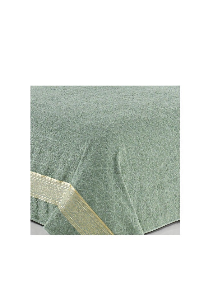 فيلا_باريس غطاء سرير من قماش الجاكار الفاخر من Villa Paris بطانية من القطن التركي مفرش سرير عضوي لسرير مزدوج/كينج مقاس 200 × 220 سم - أخضر - Image 2