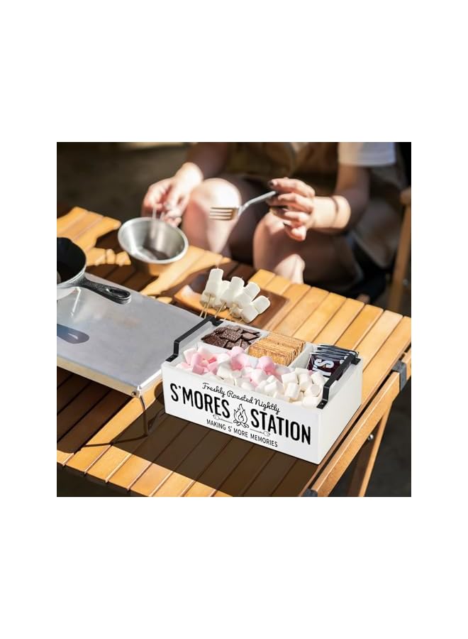 The Bros حامل بار سموذي فارمهاوس مع مقابض، منظم خشبي لسمور، صينية تقديم كبيرة بيضاء لمجموعة السموذي والإكسسوارات، صندوق تخزين ريفي للتخييم والحفلات - Image 5