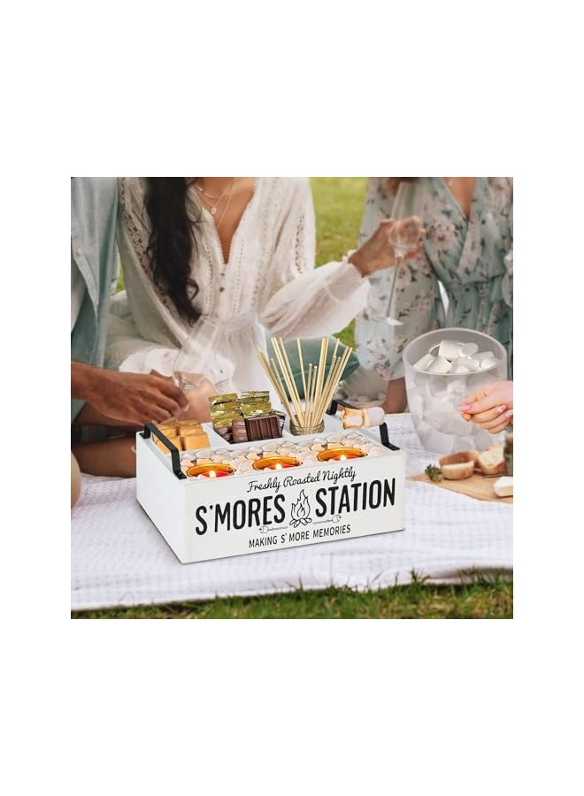 The Bros حامل بار سموذي فارمهاوس مع مقابض، منظم خشبي لسمور، صينية تقديم كبيرة بيضاء لمجموعة السموذي والإكسسوارات، صندوق تخزين ريفي للتخييم والحفلات - Image 4