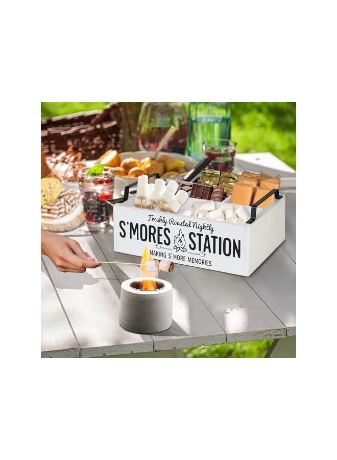 The Bros حامل بار سموذي فارمهاوس مع مقابض، منظم خشبي لسمور، صينية تقديم كبيرة بيضاء لمجموعة السموذي والإكسسوارات، صندوق تخزين ريفي للتخييم والحفلات - Image 2