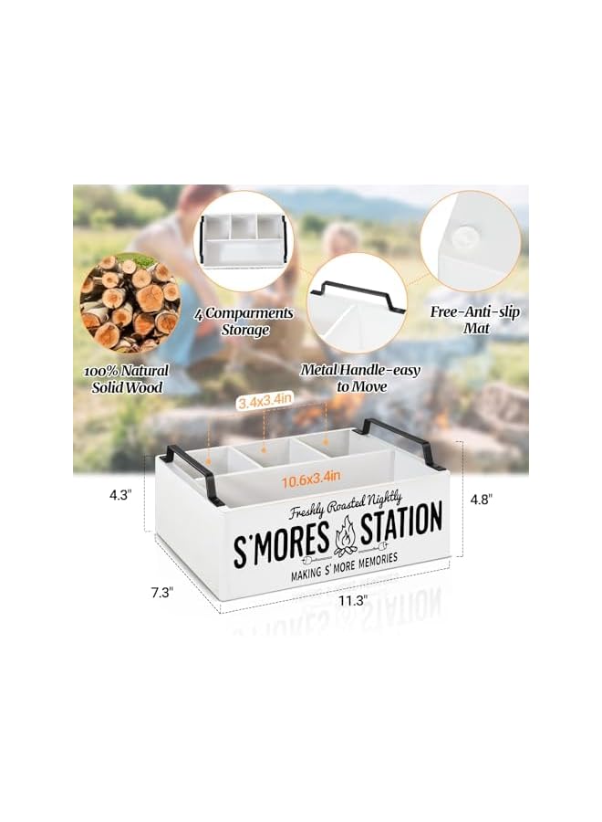 The Bros حامل بار سموذي فارمهاوس مع مقابض، منظم خشبي لسمور، صينية تقديم كبيرة بيضاء لمجموعة السموذي والإكسسوارات، صندوق تخزين ريفي للتخييم والحفلات - Image 3