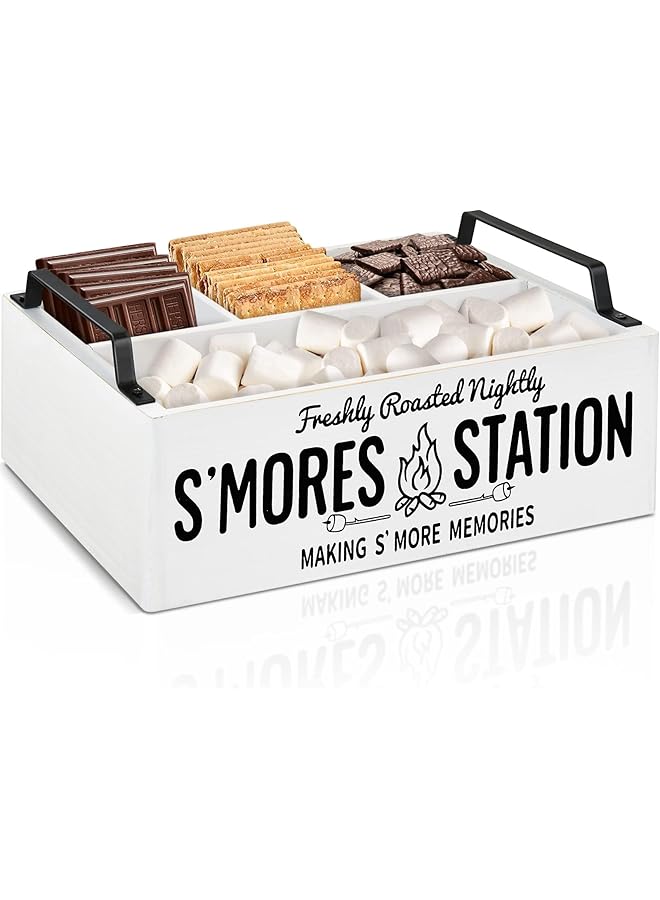 The Bros حامل بار سموذي فارمهاوس مع مقابض، منظم خشبي لسمور، صينية تقديم كبيرة بيضاء لمجموعة السموذي والإكسسوارات، صندوق تخزين ريفي للتخييم والحفلات - Image 1