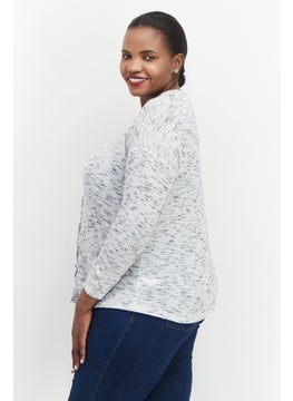 Black Tape Women Plus Size V Neck Long Sleeve Heather Sweater, Grey  - Image 4