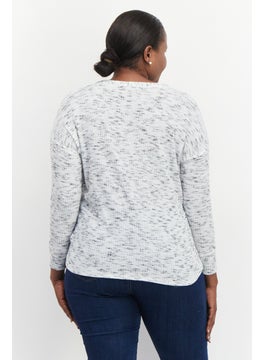 Black Tape Women Plus Size V Neck Long Sleeve Heather Sweater, Grey  - Image 2
