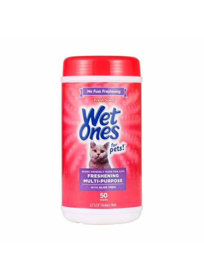 Wet Ones - for Pets Cat Cleaning Wipes - Fresh Scent Cat Grooming Wipes with Aloe Vera - Safe Cat Hygiene Supplies - Cat Fur Cleaner - Cat Dander Wipes - Kitten Wipes - Pet Cleaning Supplies - 50 Count - Image 1