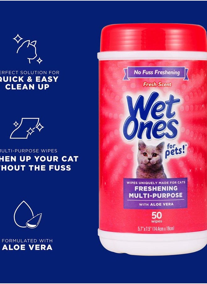 Wet Ones - for Pets Cat Cleaning Wipes - Fresh Scent Cat Grooming Wipes with Aloe Vera - Safe Cat Hygiene Supplies - Cat Fur Cleaner - Cat Dander Wipes - Kitten Wipes - Pet Cleaning Supplies - 50 Count - Image 1