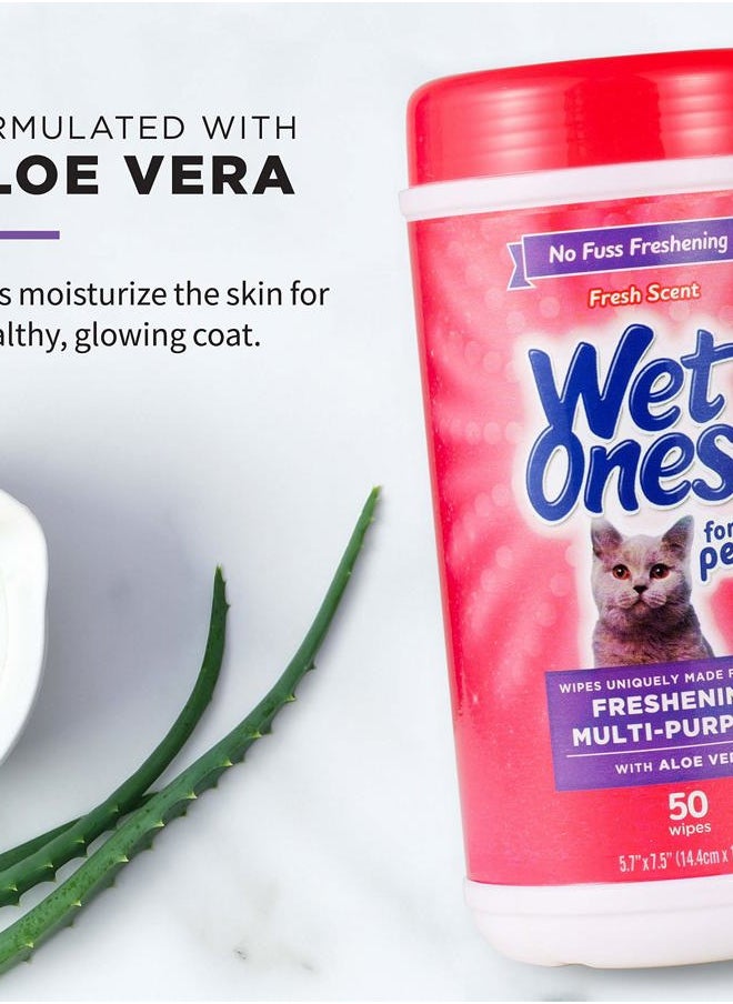 Wet Ones - for Pets Cat Cleaning Wipes - Fresh Scent Cat Grooming Wipes with Aloe Vera - Safe Cat Hygiene Supplies - Cat Fur Cleaner - Cat Dander Wipes - Kitten Wipes - Pet Cleaning Supplies - 50 Count - Image 1