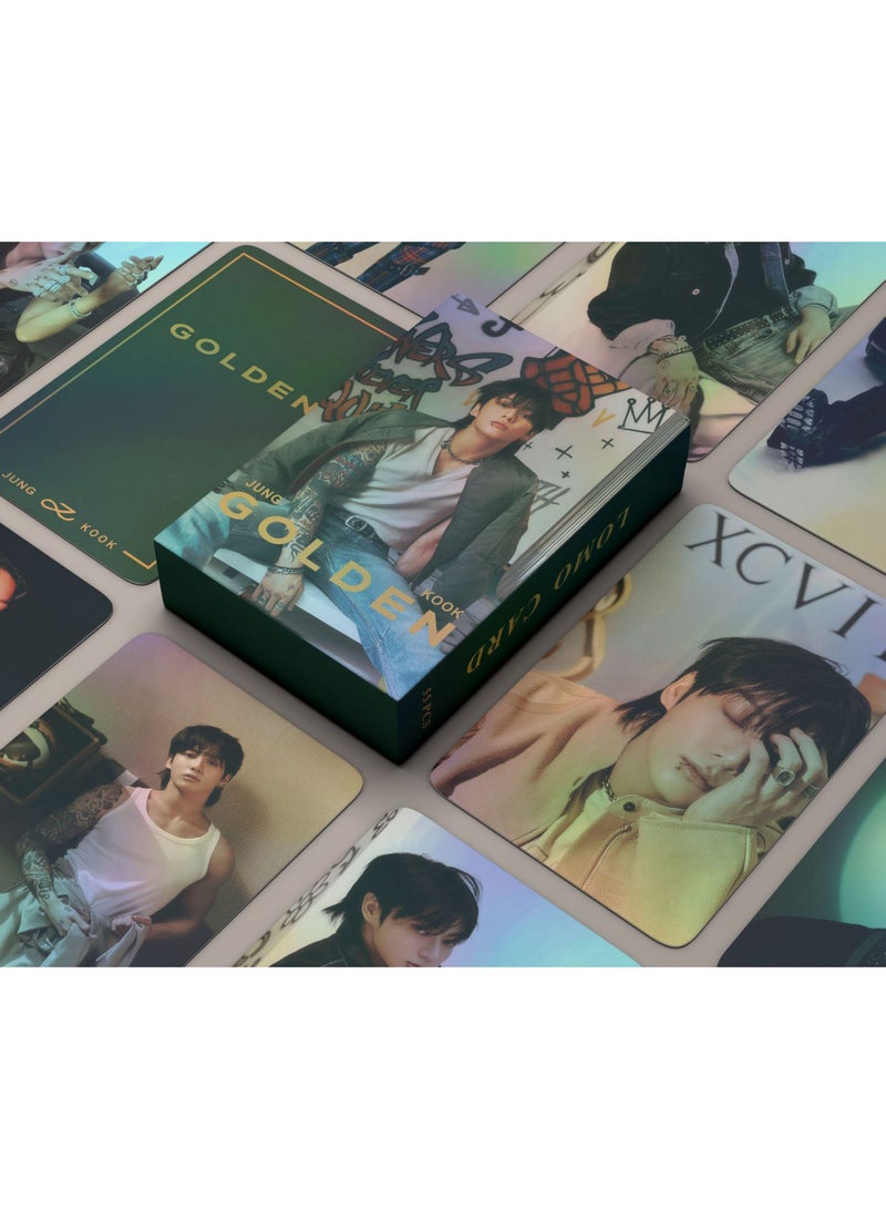 بطاقة JungKook GOLDEN Solo Laser Lomo Photo Card BTS Flash الملونة، 55 قطعة - Image 1