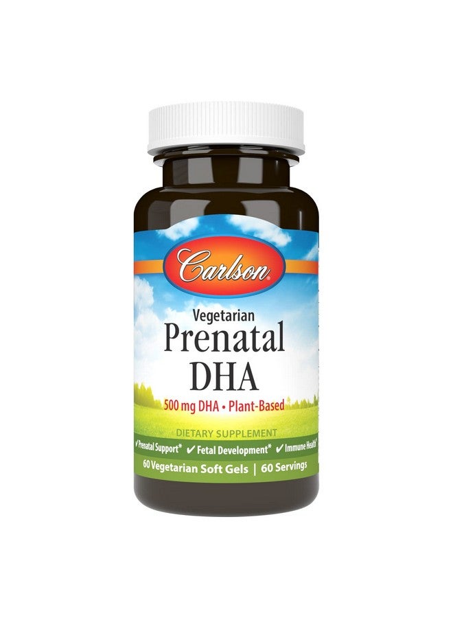 Carlson - Vegetarian Prenatal DHA, 500 mg DHA, Plant Based, Sustainably Sourced from Algae, Prenatal Support, Fetal Development, 60 Softgels - Image 1