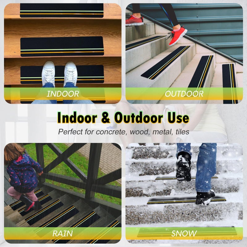 SX S&X 10-Pack Outdoor Stair Treads Non-Slip with Reflective & Glow-in-The-Dark Strips Pre-Cut 6" x 24" Heavy Duty Anti Slip Tape High Traction Waterproof â€“ Perfect for Stairs, Ramps, Decks, Boats - Image 4