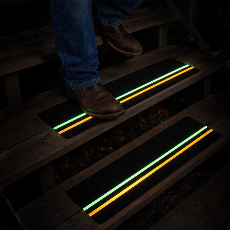 SX S&X 10-Pack Outdoor Stair Treads Non-Slip with Reflective & Glow-in-The-Dark Strips Pre-Cut 6" x 24" Heavy Duty Anti Slip Tape High Traction Waterproof â€“ Perfect for Stairs, Ramps, Decks, Boats - Image 1