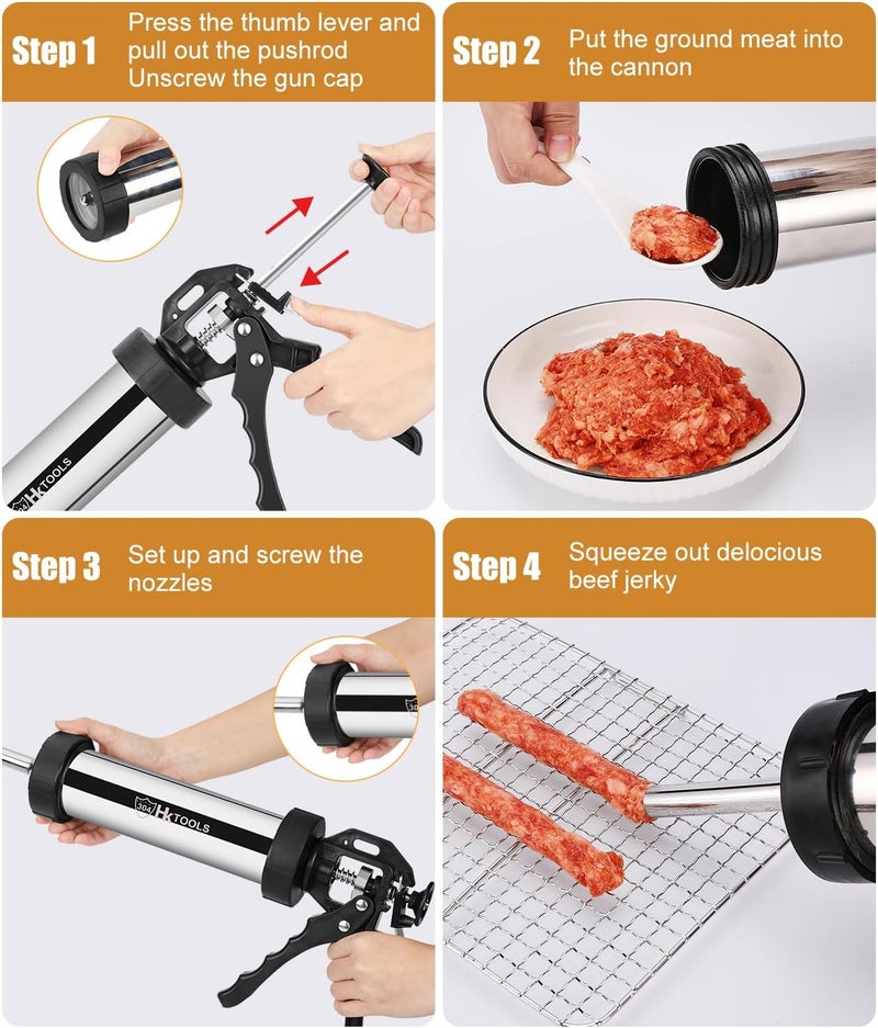 H & K 5rd Gen 2.5 LB Jerky Gun Kits, Jerky Maker Gun, Meatball Maker, Stainless Steel Sausage Stuffer Jerky Making Gun with 6 Stainless Nozzles, 2 Cleaning Brushes, 1 Stomper - Image 4