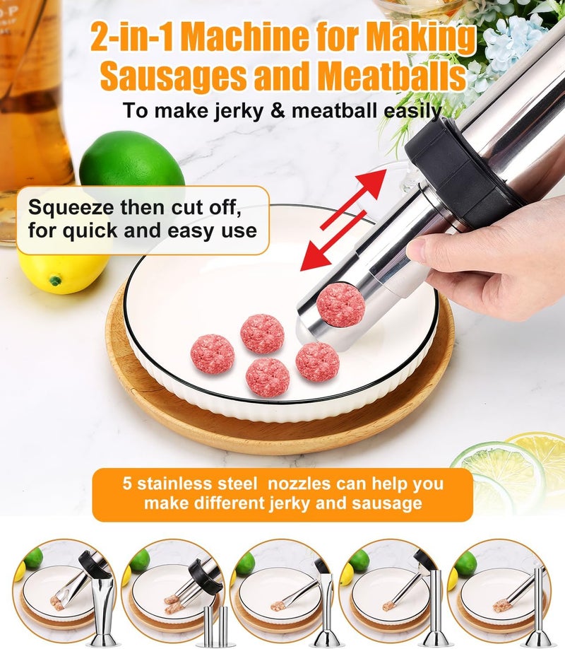 H & K 5rd Gen 2.5 LB Jerky Gun Kits, Jerky Maker Gun, Meatball Maker, Stainless Steel Sausage Stuffer Jerky Making Gun with 6 Stainless Nozzles, 2 Cleaning Brushes, 1 Stomper - Image 5