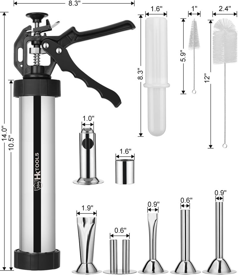 H & K 5rd Gen 2.5 LB Jerky Gun Kits, Jerky Maker Gun, Meatball Maker, Stainless Steel Sausage Stuffer Jerky Making Gun with 6 Stainless Nozzles, 2 Cleaning Brushes, 1 Stomper - Image 2