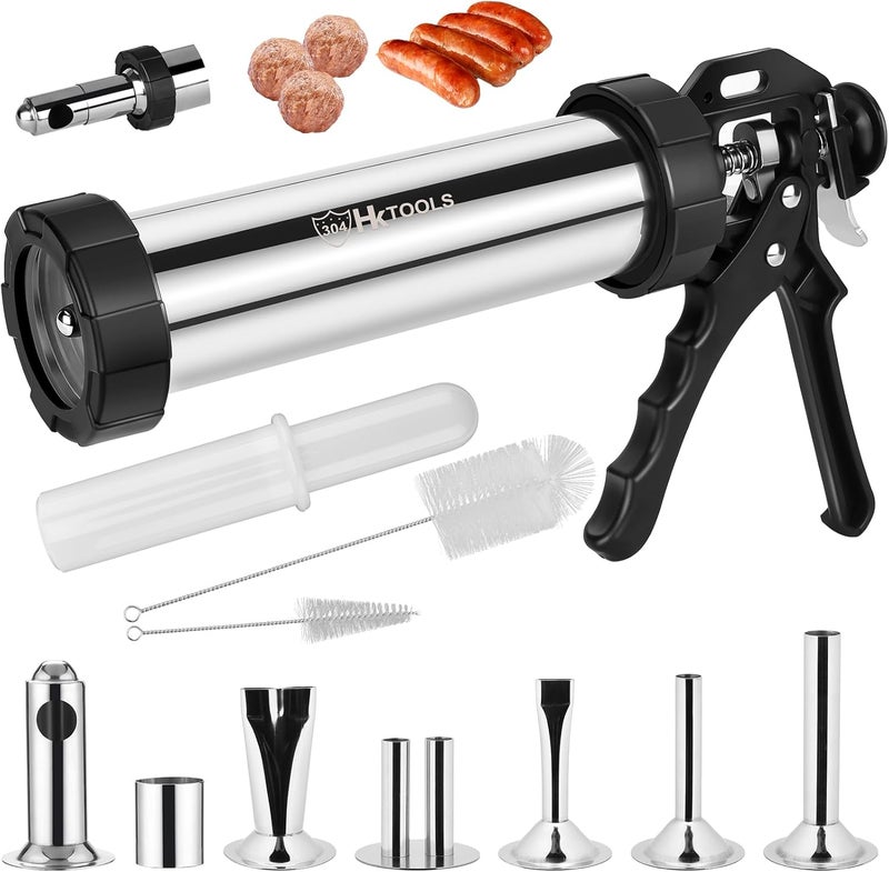 H & K 5rd Gen 2.5 LB Jerky Gun Kits, Jerky Maker Gun, Meatball Maker, Stainless Steel Sausage Stuffer Jerky Making Gun with 6 Stainless Nozzles, 2 Cleaning Brushes, 1 Stomper - Image 1