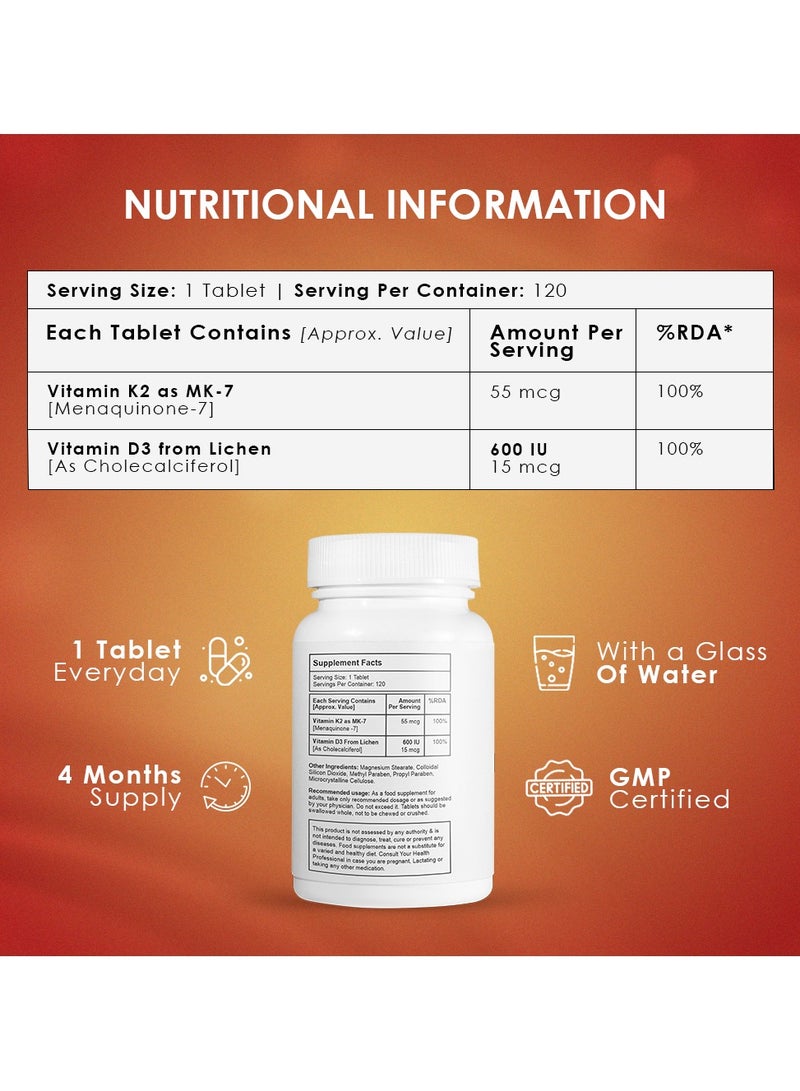 Ambrosial Vitamin D3 K2 Forte | Vitamin D3 (600 IU) with MK-7 Vitamin K2 | High Absorption Daily Supplement | Plant-Based Formula | 120 Tablets - Image 4