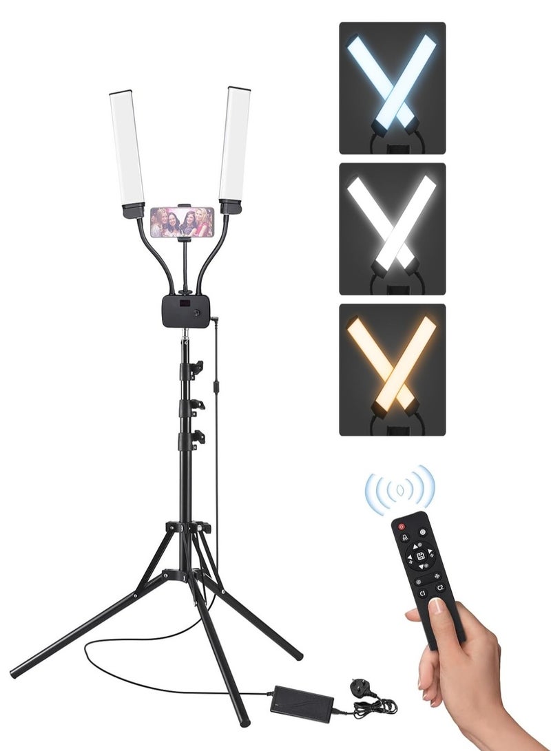 Kiboule 45W with Phone Holder Double Arms Beauty Light 3200K-5600K with 2 Meter adjustable Tripod Stand,Remote control，LCD Screen for Makeup,Manicure,Tattoo,Live Streaming - Image 1