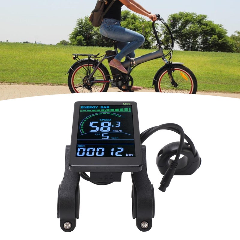 شاشة عرض LCD دراجة نارية كهربائية M6C - لوحة تحكم شاشة عرض دراجة نارية كهربائية من ABS مع كابل ماء مقاوم 6 دبابير وموصل لمصباح الأمام للدراجات الكهربائية 24 فولت 36 فولت 48 فولت 60 فولت - Image 3