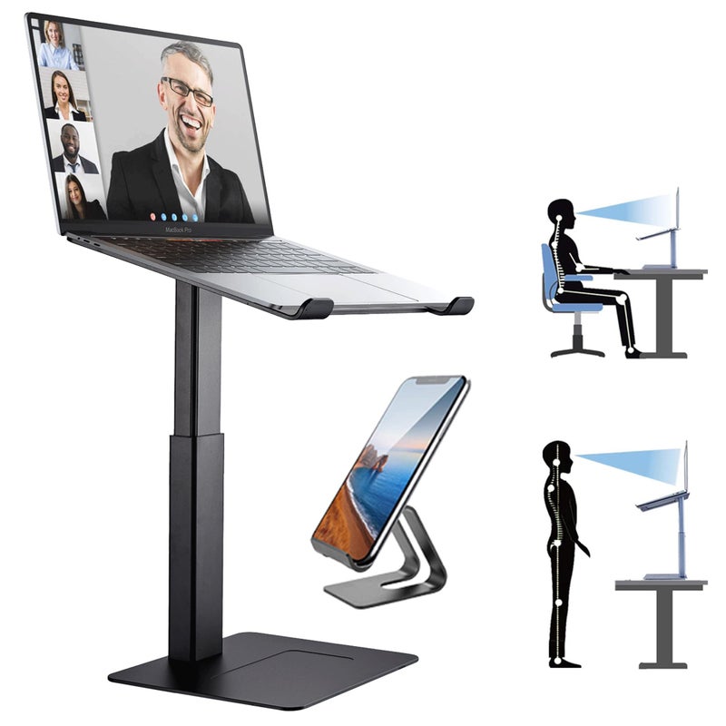 DEEDRR Laptop Stand for Desk, Ergonomic Sitting and Standing Laptop Riser for Notebook MacBook 11-17 Inchesï¼ŒDJ Laptop Stand Adjustable Height from 7-15 Inches Aluminum(Black) - Image 1